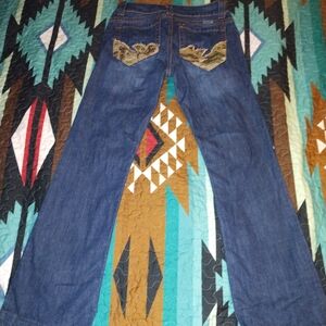 Cruel Girl Blue Flare Jeans with Embroidered Pockets
